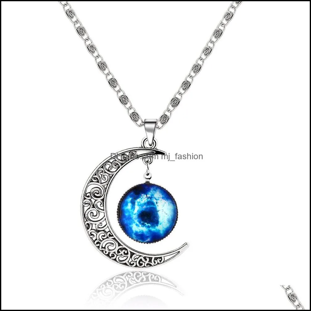 necklaces pendant elements fashion korean jewelry vintage starry moon outer space universe gemstone pendant necklaces