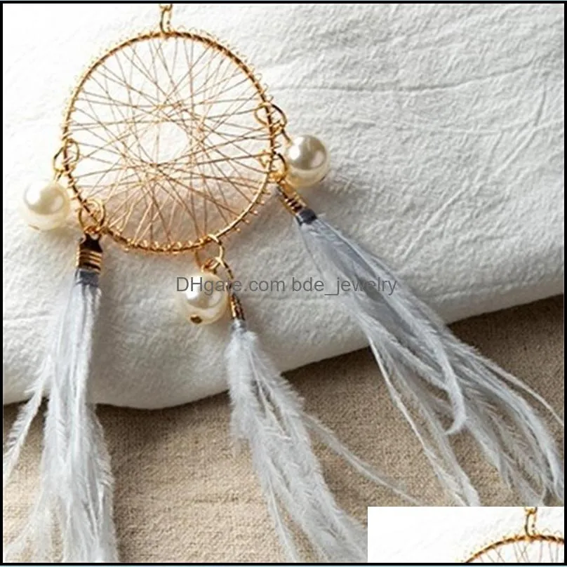 pearl feather key chains holder dreamcatcher pendants car keychain for girls women bag hanging fashion charm key rings accessories 906