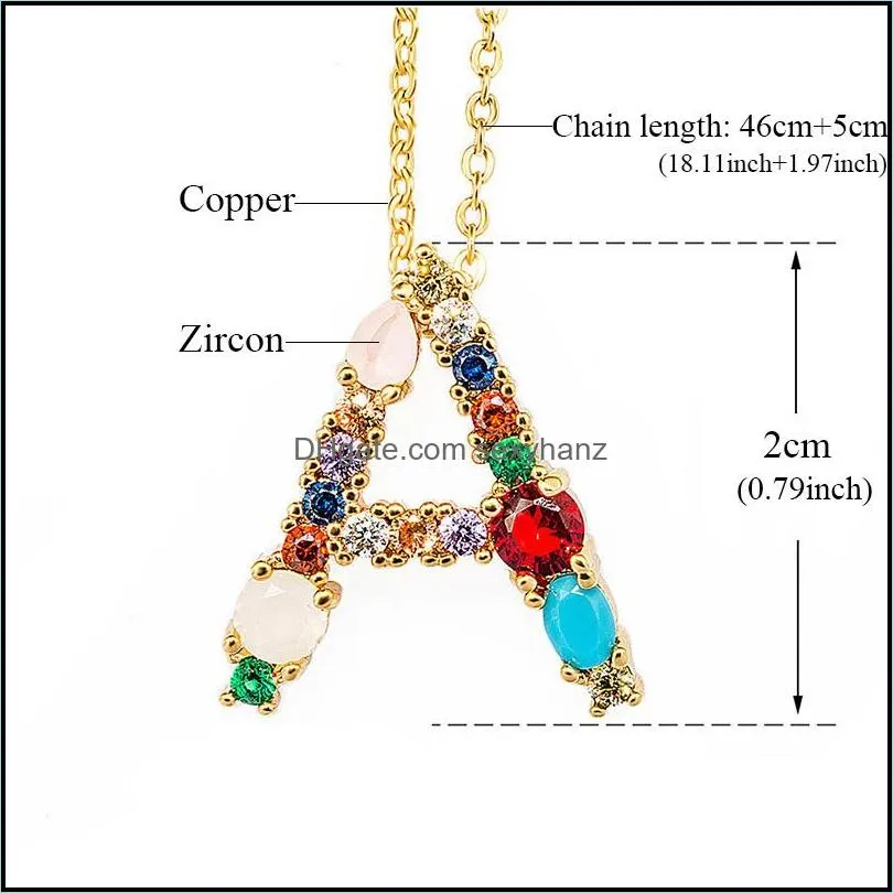 fashion 26 letter initial multicolor cz necklace gold color personalized letter necklace name jewelry for women accessories girlfriend