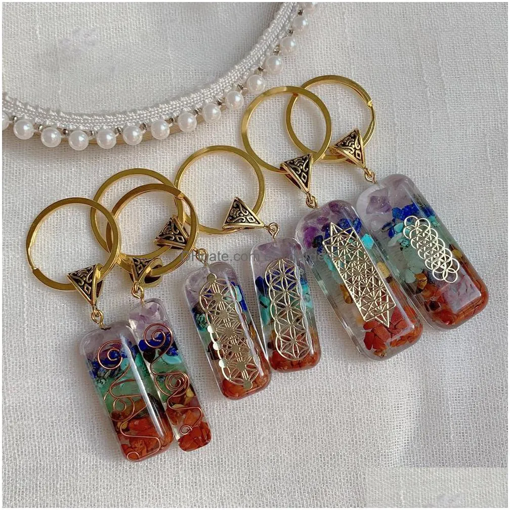 7 chakras orgone pendulum key rings energy crystal stone keychain healing amulet keyrings for car meditation reiki om lucky gift