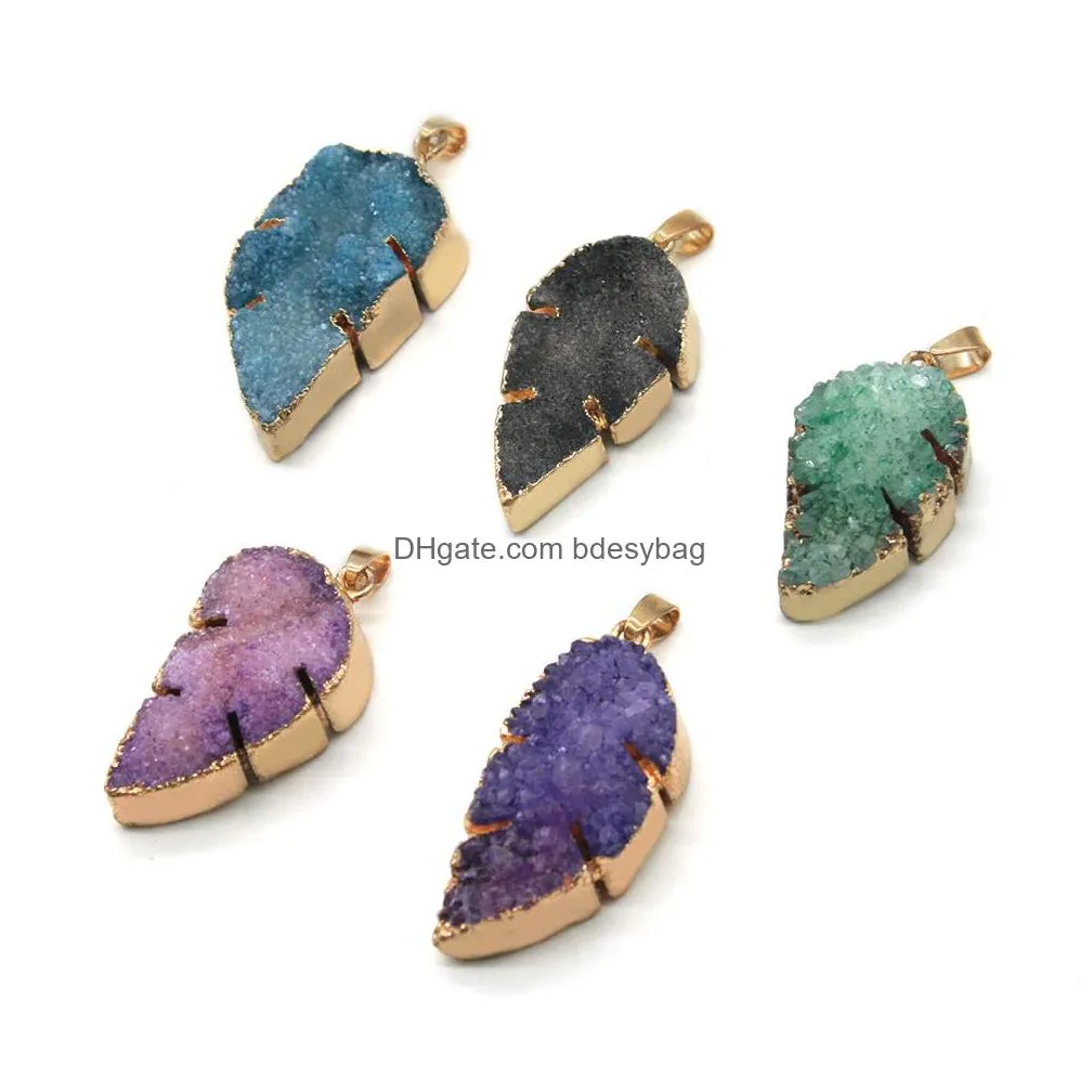 5pcs mixed natural stone pendant agate heart moon leaf shape gemstone pendants gold plated for necklace women jewelry gifts