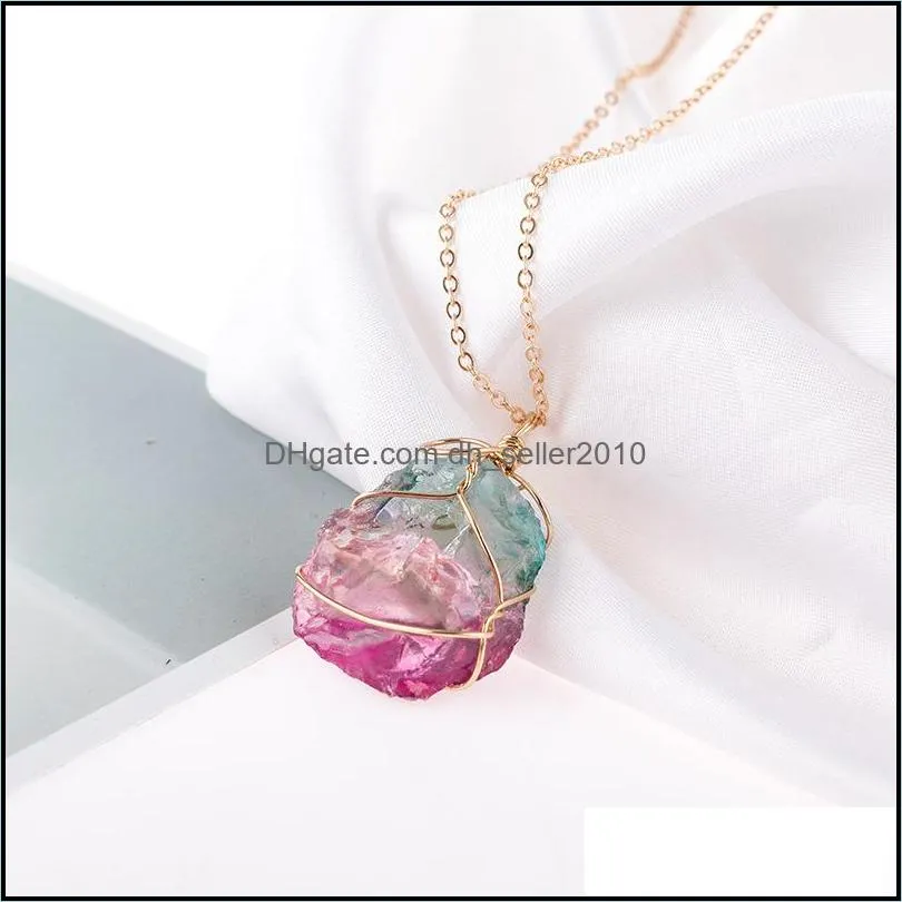 seven color natural stone winding transparent crystal pendant necklace chain necklace multicolor