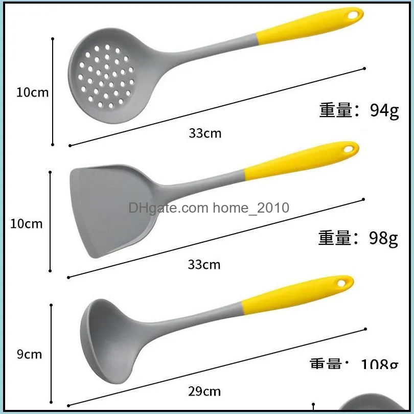 silicone cooking utensil set wooden handle spatula soup spoon brush ladle pasta colander nonstick cookware kitchen tools