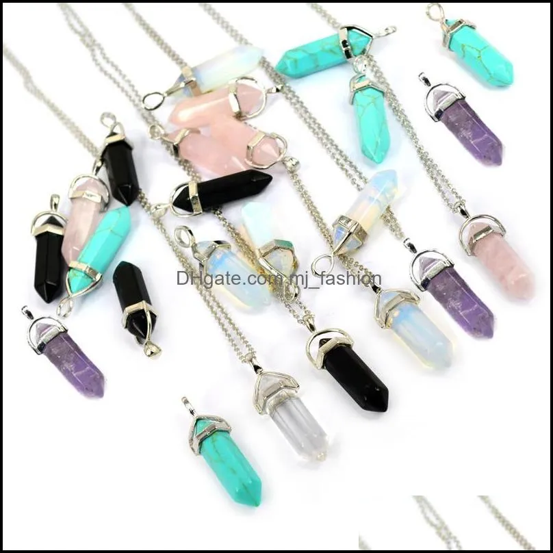 bullet shape real amethyst natural crystal quartz healing point chakra bead gemstone opal stone pendant chain necklaces jewelry