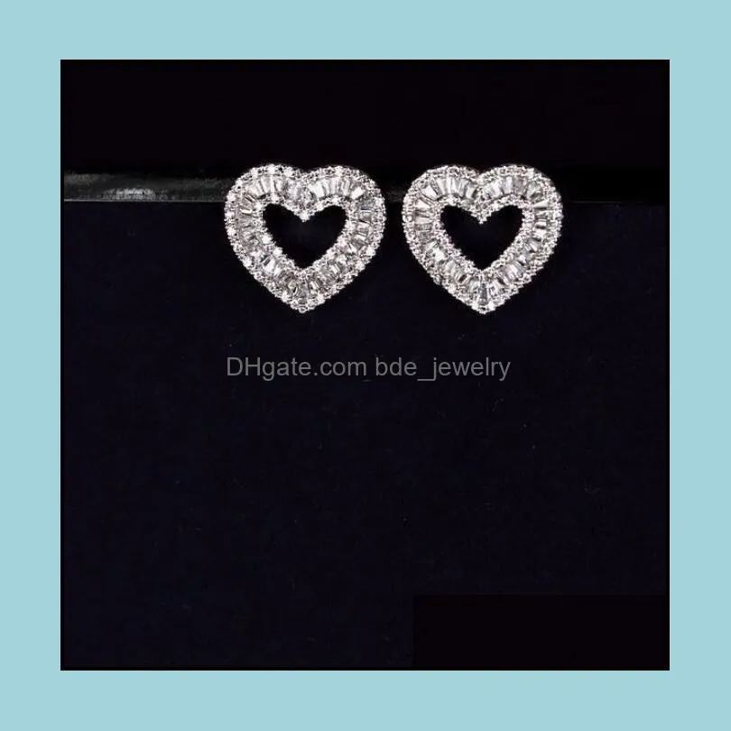 stunning sweet cute luxury jewelry real 925 sterling silver full princess cut white topaz cz diamond party women heart stud earr