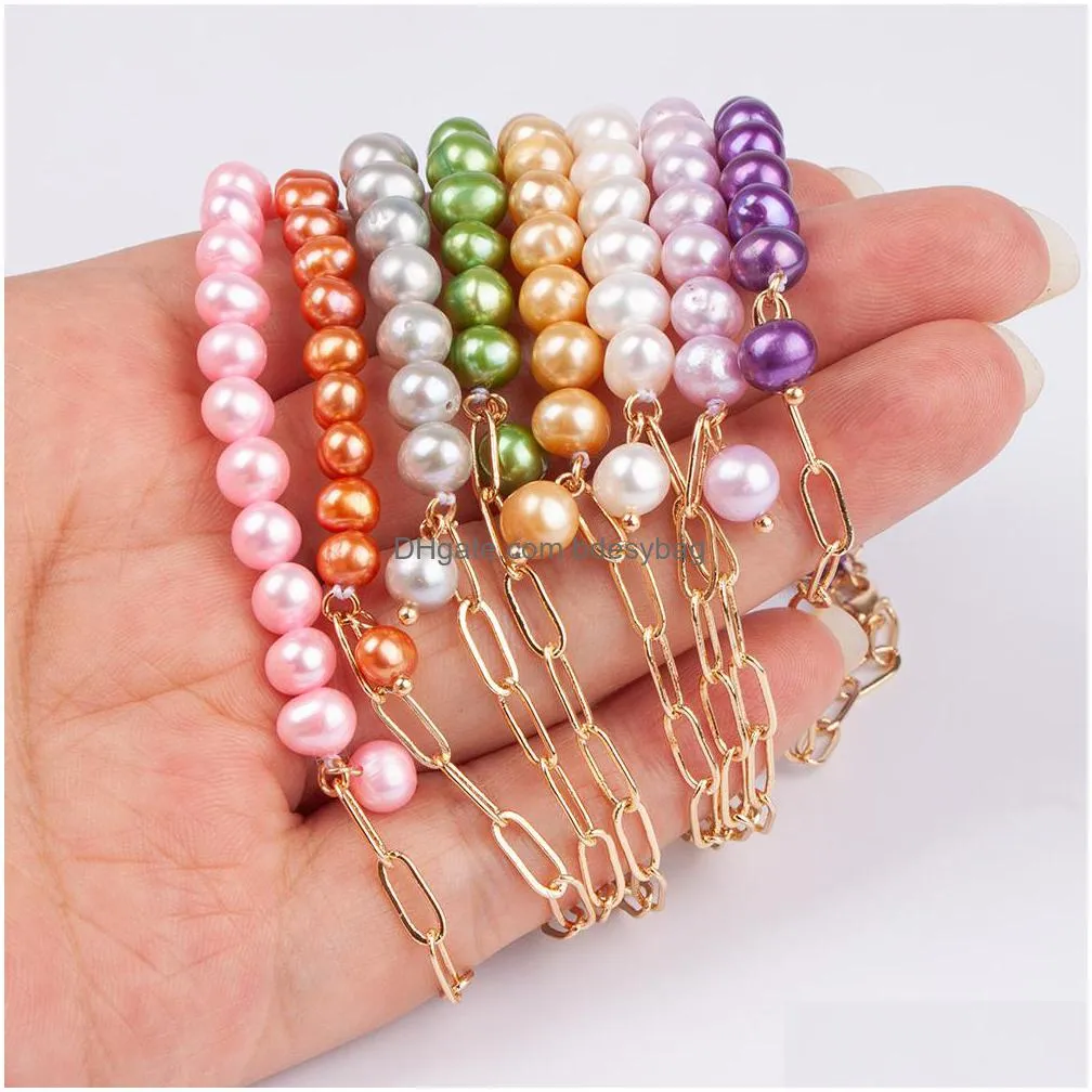 potato freshwater pearl strand bracelet colored pearls beaded and half link chain bangle love wish for women jewelry party gift