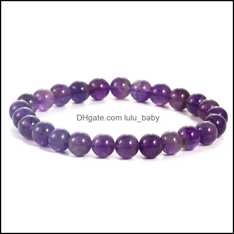 2020 handmade gem semi precious gemstone 8mm round beads stretch bracelets for women men natural amethyst bracelets jewelry wholesale