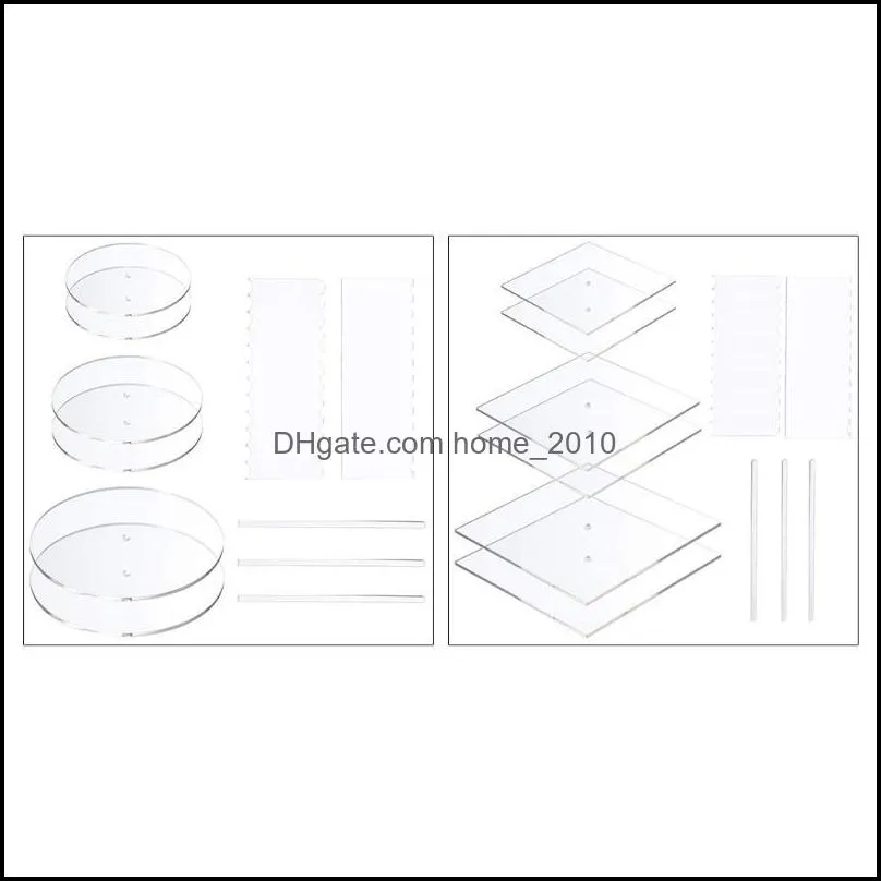 baking pastry tools 11pcs acrylic round/square cake disk set circle base boards with center hole pillar comb scrapers dowel rod kitchen