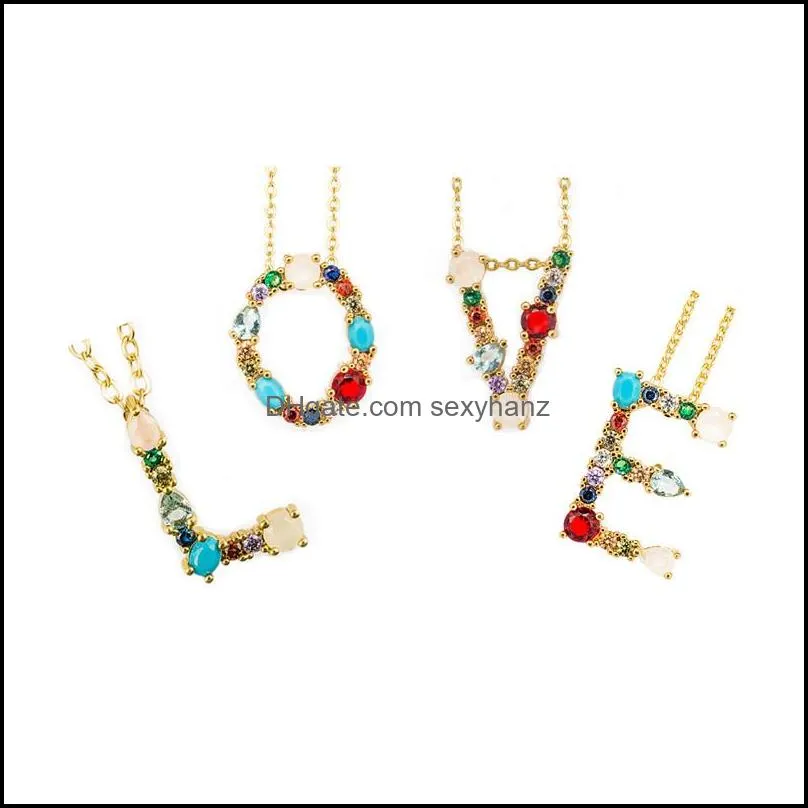 fashion 26 letter initial multicolor cz necklace gold color personalized letter necklace name jewelry for women accessories girlfriend