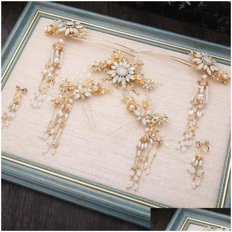 hair clips bridal headdress chinese traditional style antique pearl hairpin haircomb set han clothing accessories bn