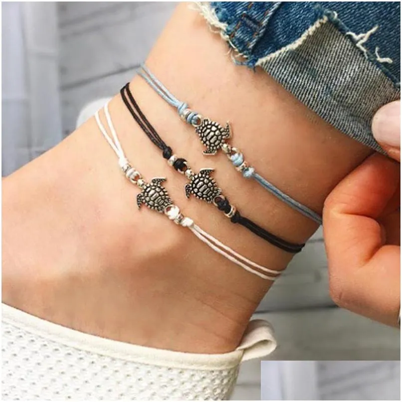 bohemian fashion jewelry cute turtle anklet chain handmade ankle bracelet beach anklets 3pcs/set