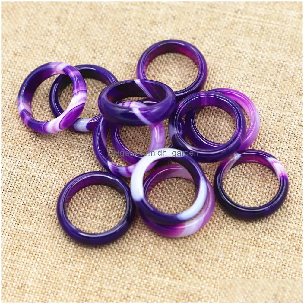 6mm wide band stone rings purple stripe agate women wedding finger ring