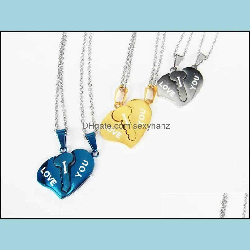 broken heart necklaces blue gold couple necklace stainless steel engrave love you pendants necklace valentines day couples jewelry