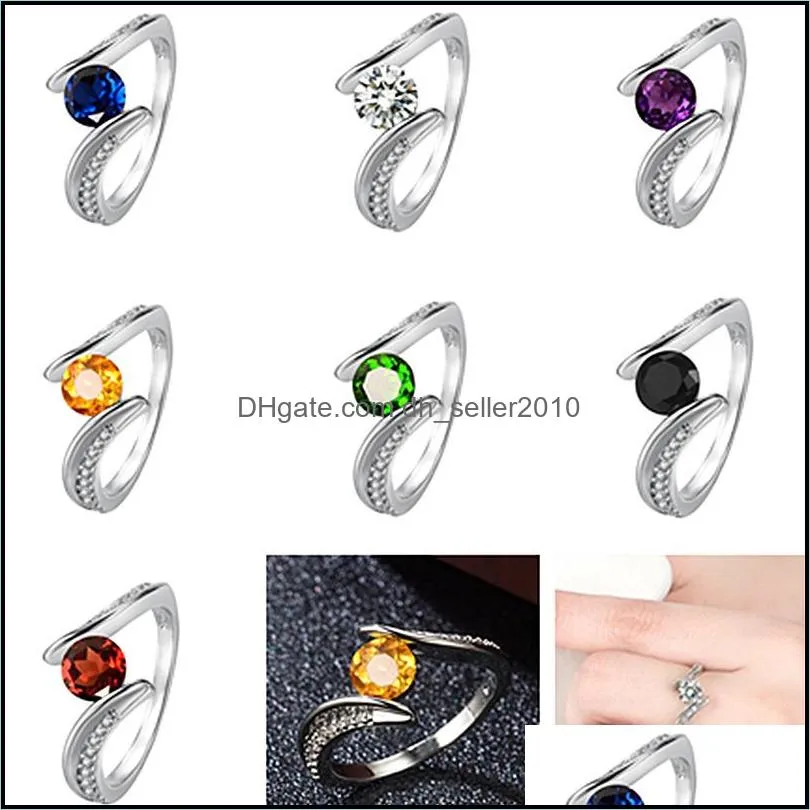 simple fashion set gem topaz red purple blue edge ring birthstone wedding valentines day ring