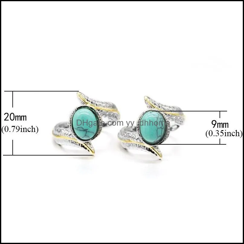 vintage feather turquoises rings fashion jewelry silver color personalized turquoises ring for women wedding finger ring 