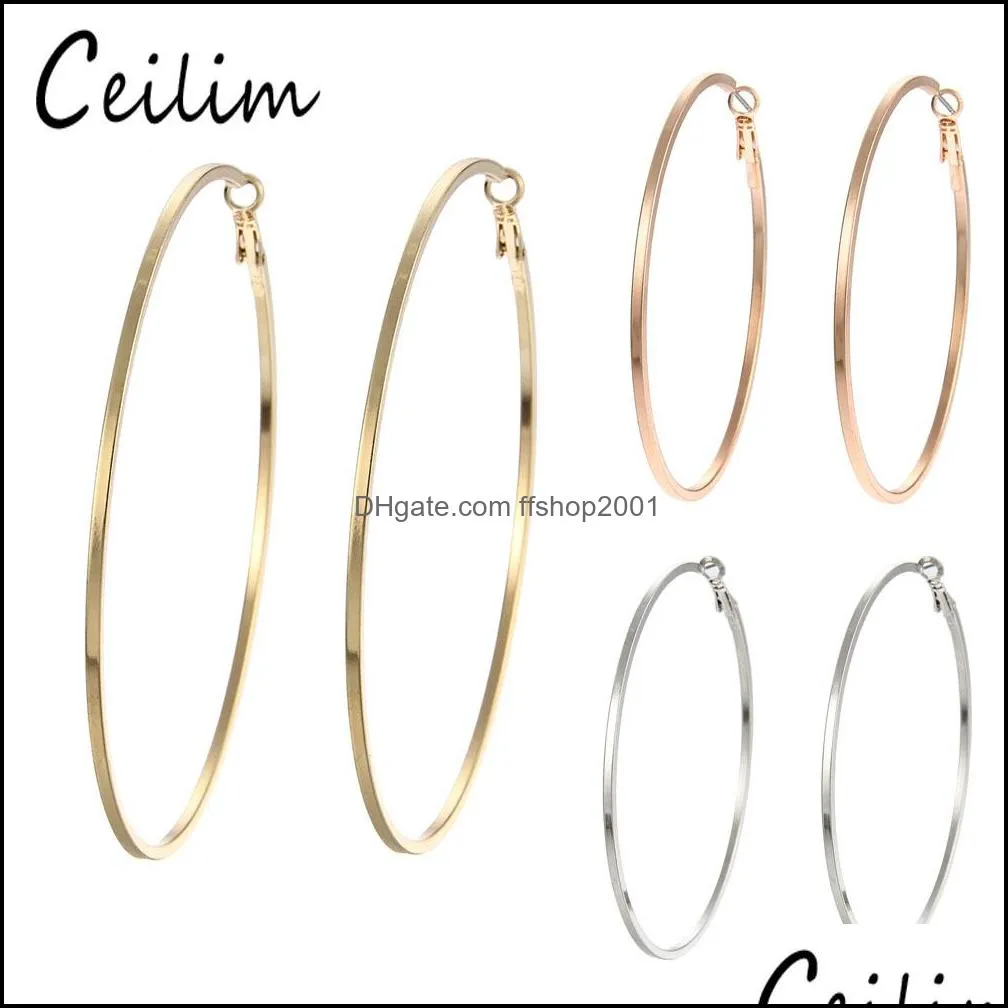 3 pairs/set fashion big hoop earrings hyperbole ear metal big circle large ring earring set rose gold/gold/silver for women