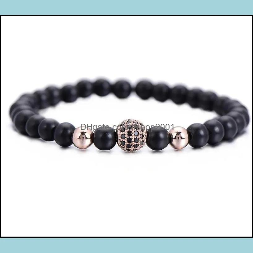 men bracelet brand fashion black cz natural stone matte beads charm bracelets men jewelry