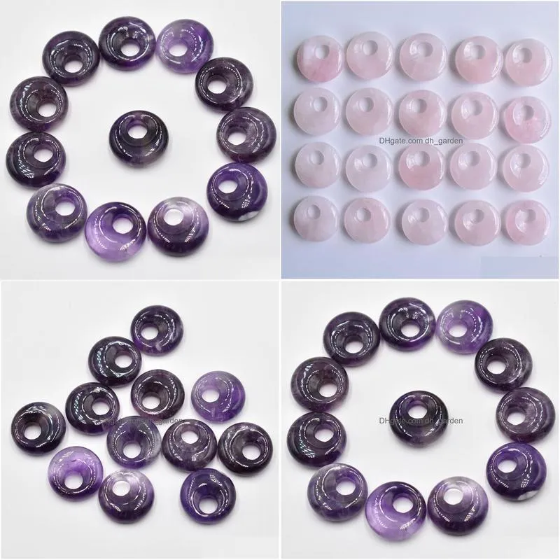 18mm natural stone amethyst crystals gogo donut charms pendants beads for jewelry making wholesale