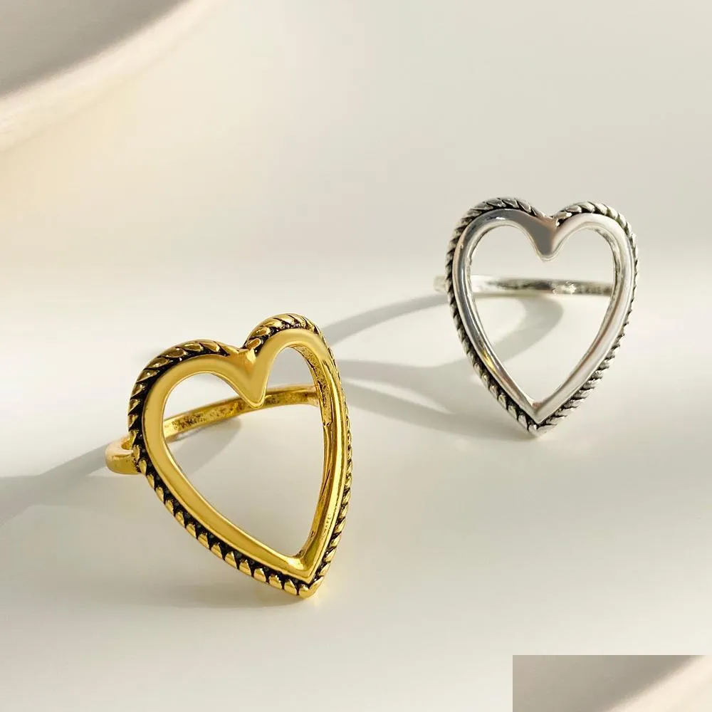 fashion jewelry hollowed love ring women retro simple geometric heart index finger rings hand ornaments
