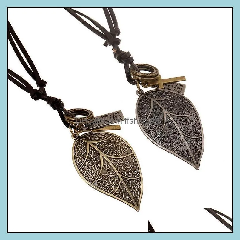 large leaf leather necklace leather necklace women men pendant fashion jewelry accessories