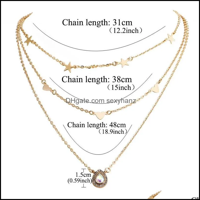  fashion necklace womens multilayer star water drop pendant necklace simple accessories wholesale crystal necklaces jewelry