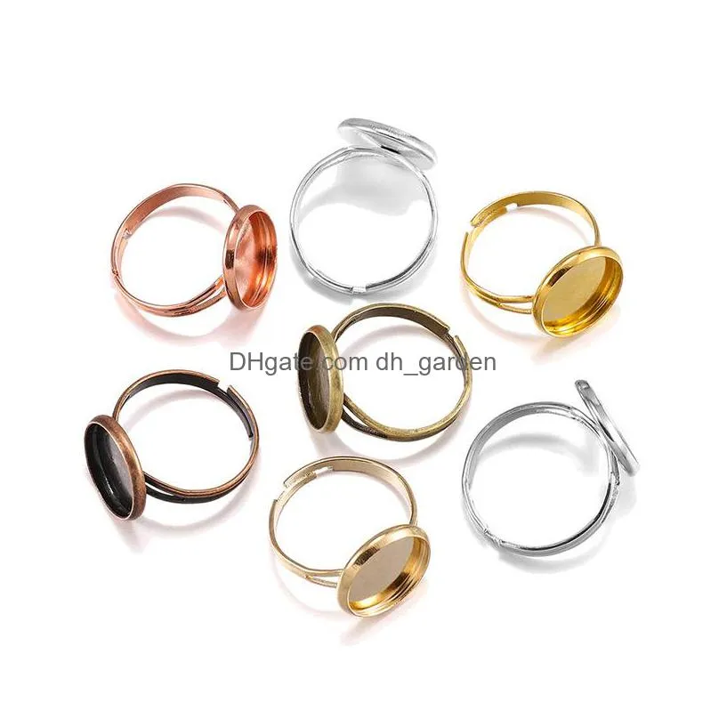 adjustable blank ring base fit dia 12mm stone glass cabochons cameo settings tray diy jewelry making rings