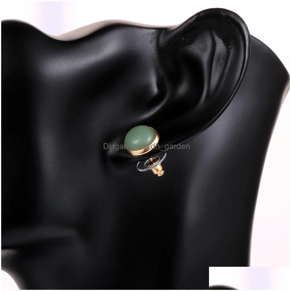 10mm 12mm women natural stone stud round chakra stones turquoises rose quartz earrings tiger eye onyx reiki healing earring jewelry