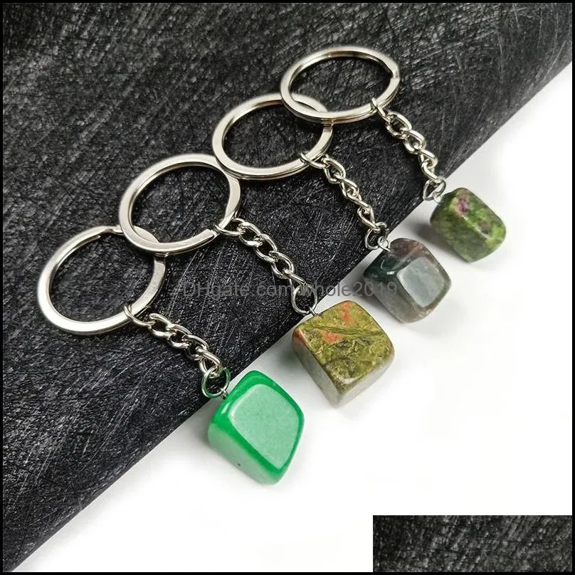irregular natural crystal stone pendant key rings keychains for women men lover jewelry bag car decor fashion accessories 1213 b3