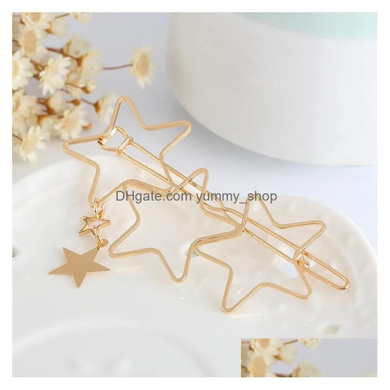 fashion jewelry copper hollow out stars hearts barrette hairpin hair clip simple bobby pin lady barrettes