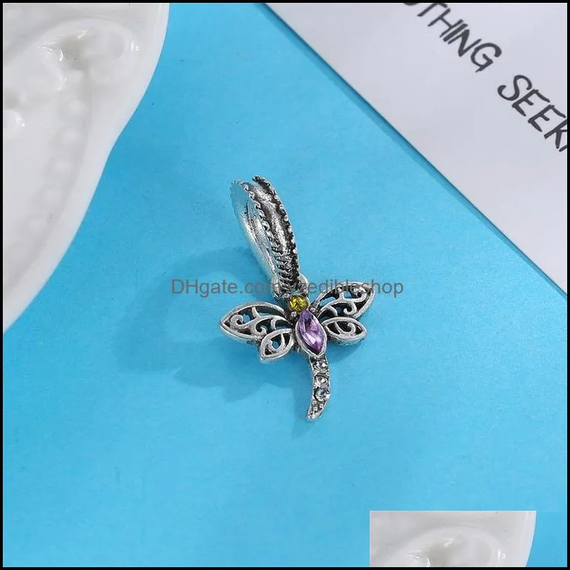 1pcs cute dragonfly pendant diy beads adapting to original pandora charm bracelet ladies jewelry making gifts 100c3