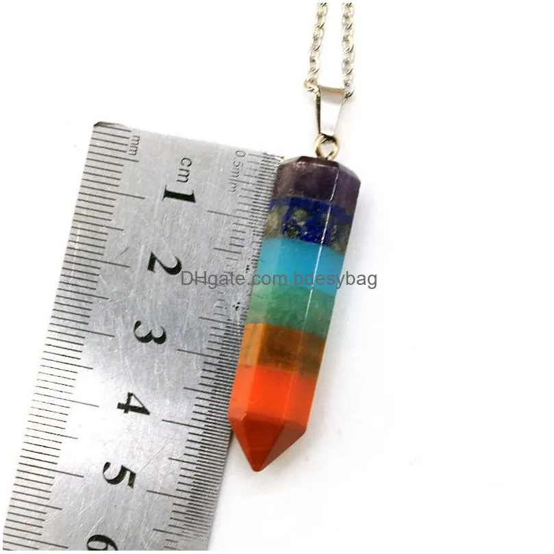 chakra bullet shape natural stone pendant necklace earrings set healing crystal rainbow gemstone jewelry sets for women