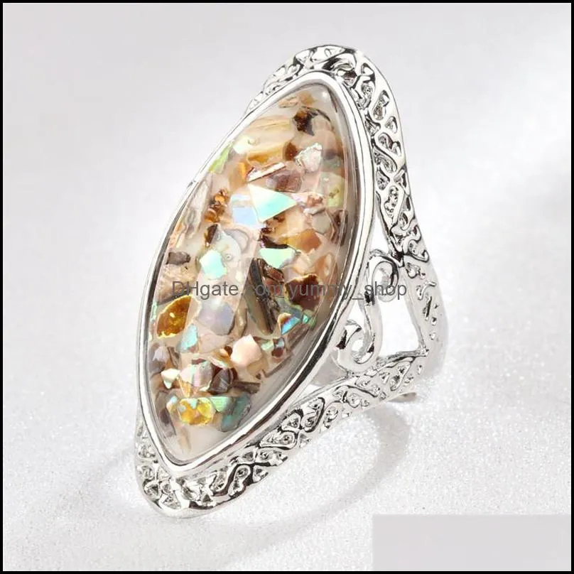 4 color vintage antique silver shell rings colorful big oval finger ring for women female statement boho beach jewlery gifts