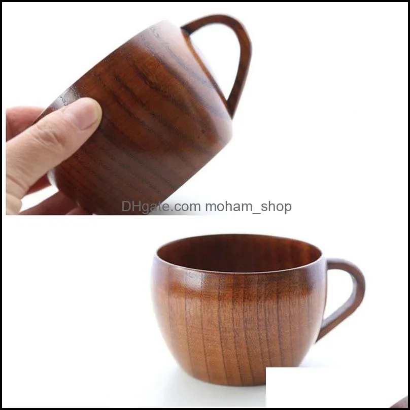 retro wooden coffee mug cups primitive handmade home natural wood coffee tea water cup with handle office large capacity tea mugs dh1293