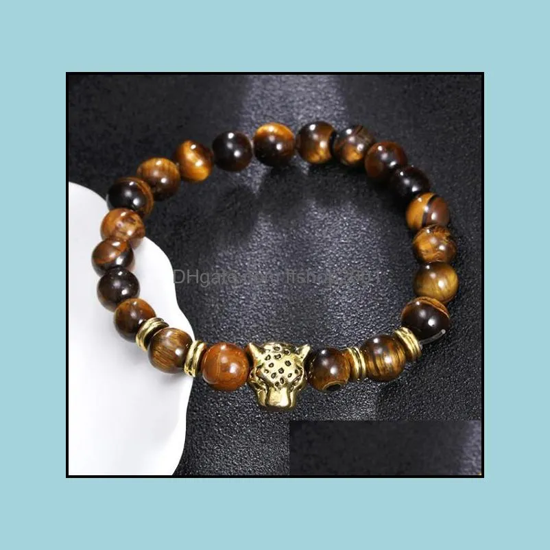 gold color leopard  head bracelet tiger eye buddha beads bracelets bangles charm natural stone yoga bracelet women men jewelry