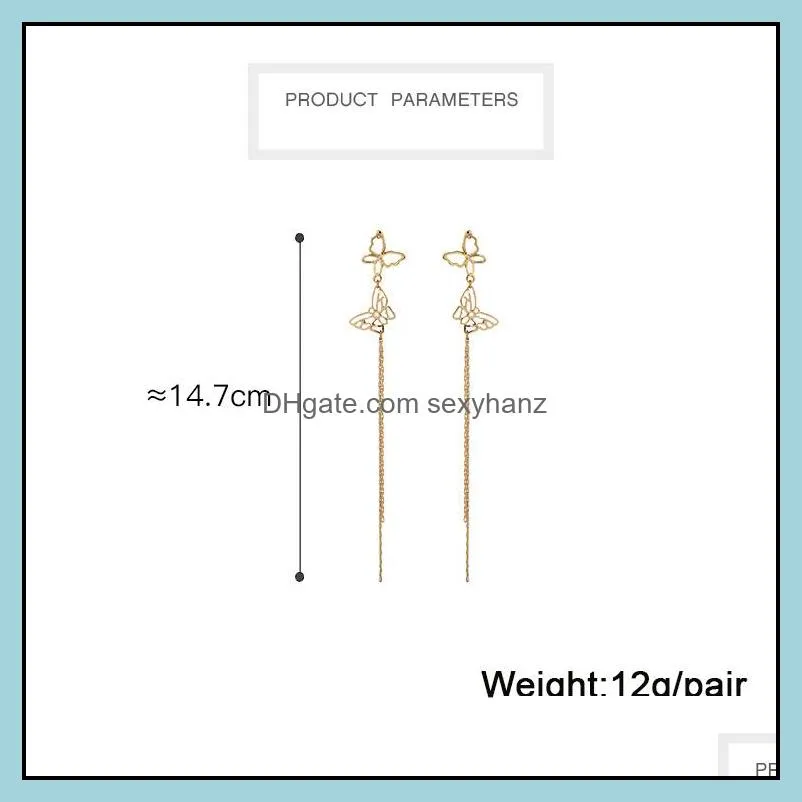 fashion long tassel earrings hollow double butterfly tassel earring 925 sterling silver needle for women wholesale jewelry