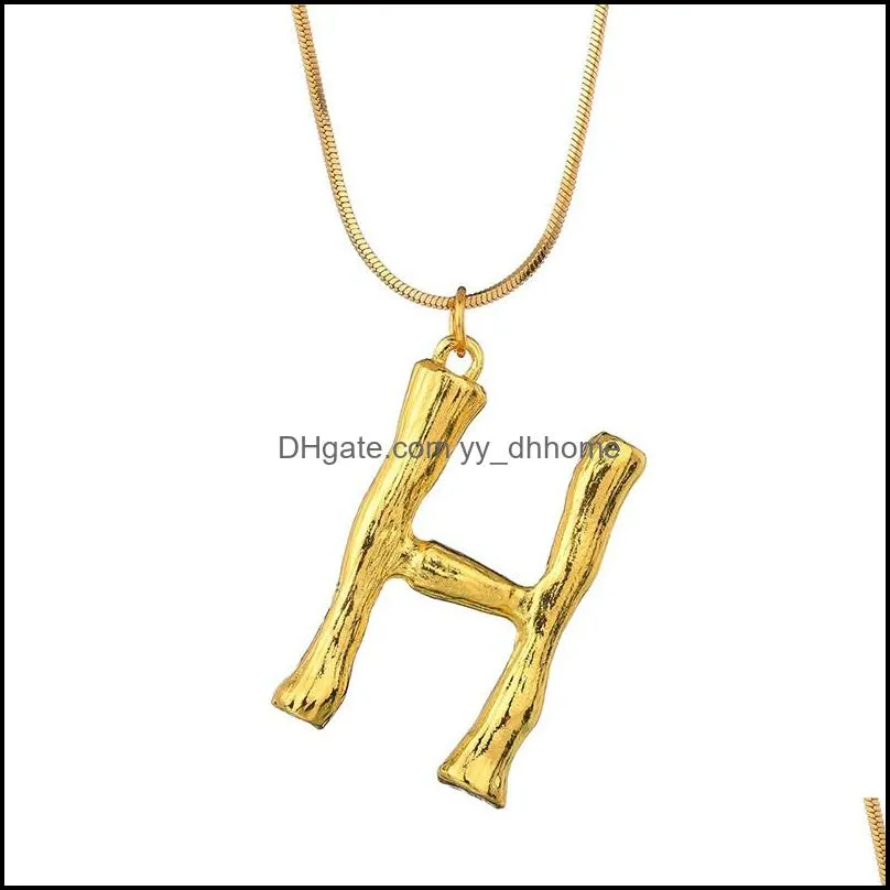 personalized 26 letter initial bamboo necklace for women alphabet pendant name necklace girl gold color snake chain diy jewelry