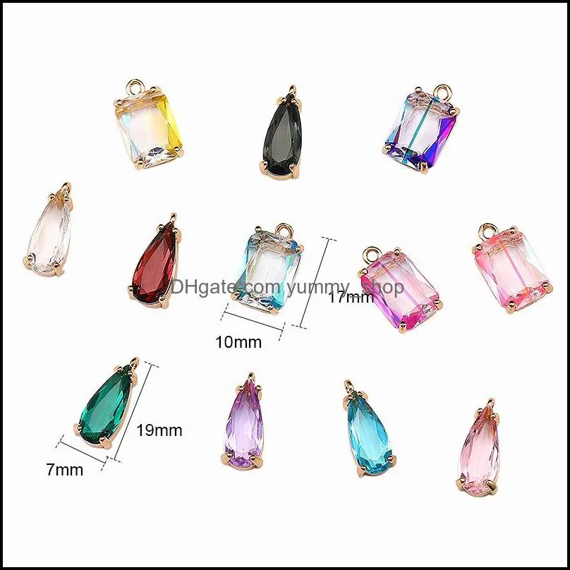 fashion k9 crystal pendant charm colorful water drop square shape transparent pendants for necklace earring crafts diy jewelry making