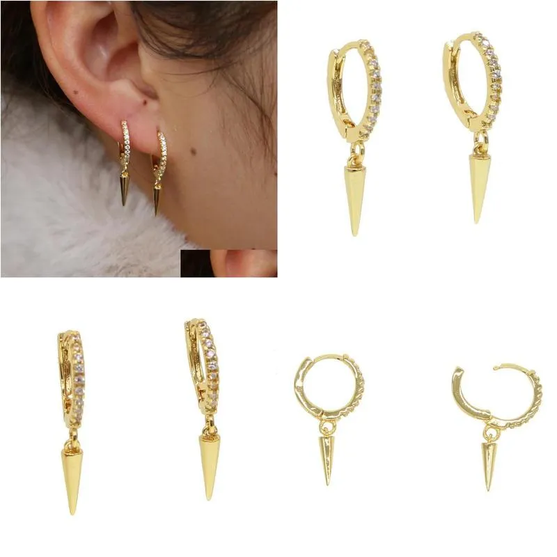 2019 korean style gold filled dangle cone stud earrings for girls women simple cute studs jewelry pave tiny cz punk boys brincos