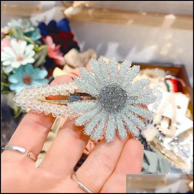 2020 korea small daisy hair clip for women girl cute sweet hairpin bangs rhinestone crystal flower hair clip barrette jewelry