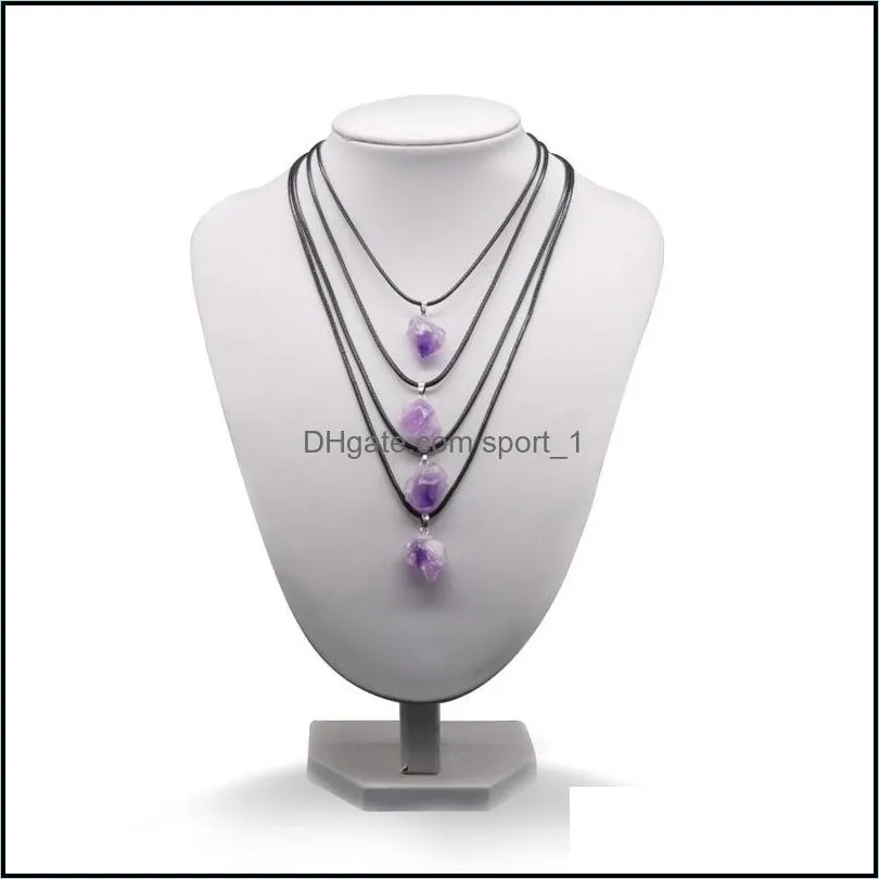 natural crystal necklace purple pendant leather rope necklaces women fashion jewelry 2 5ks q2