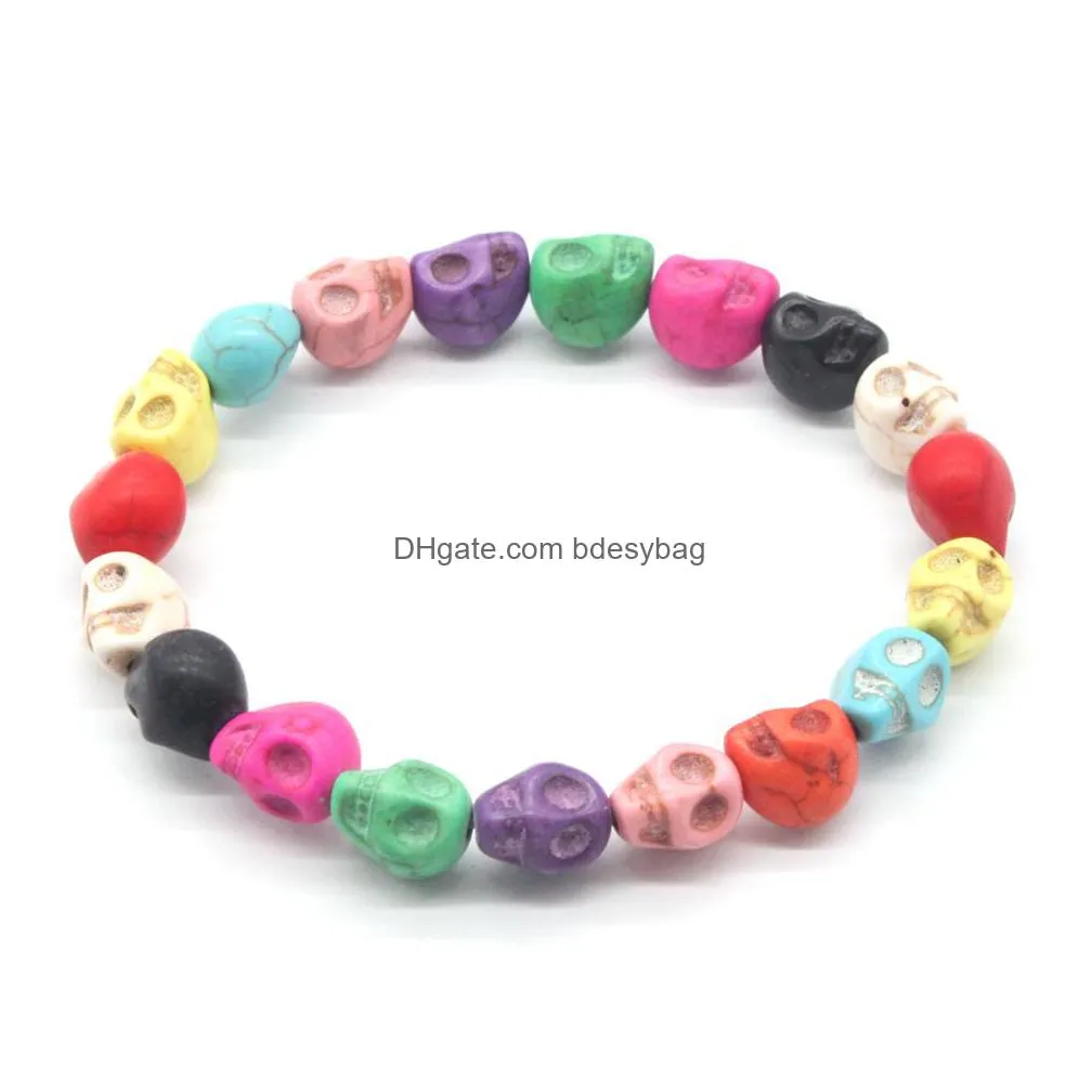 new retro turquoise skull strand bracelets multicolor natural stone stretch bracelet 10 colors bangle for women gifts