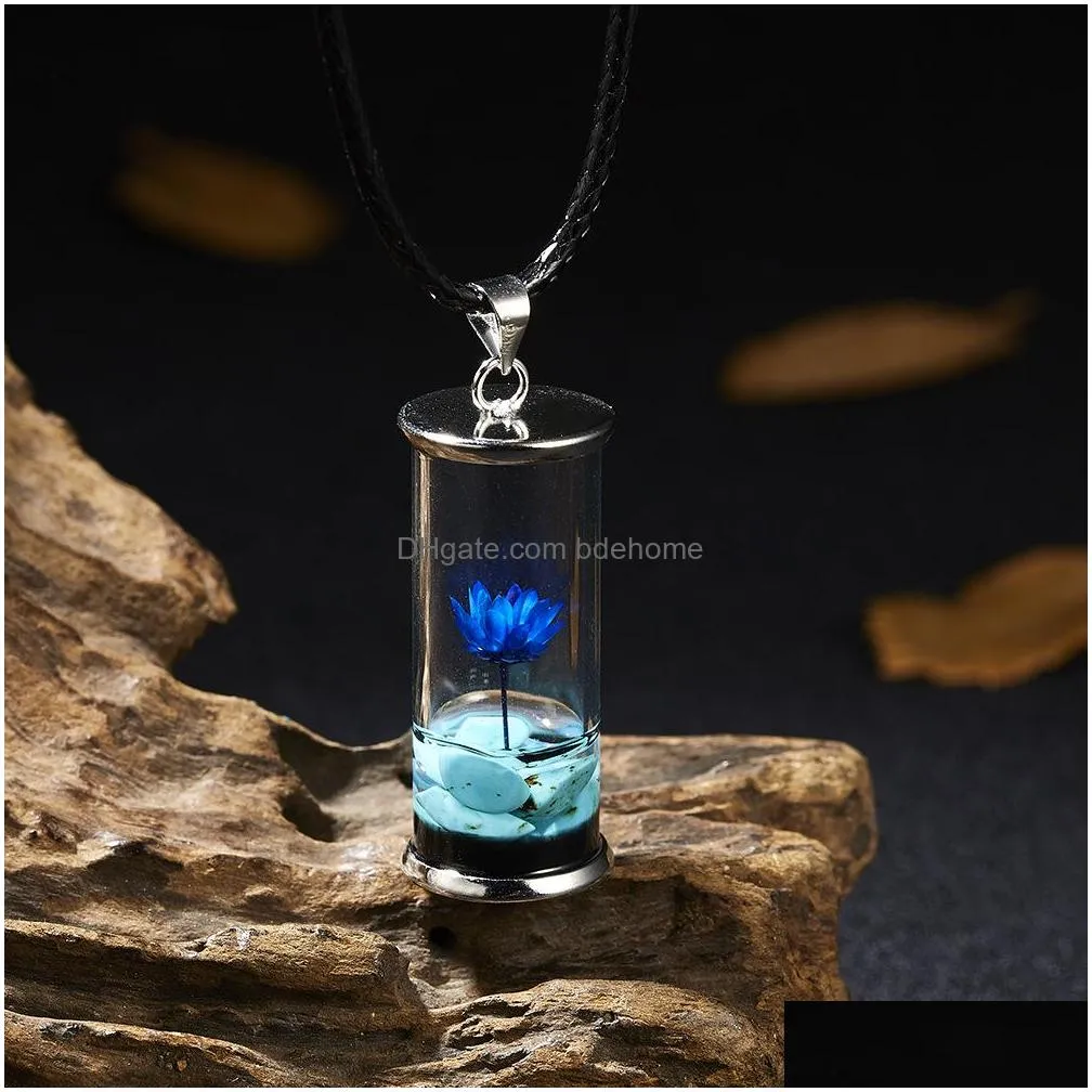 women fashion jewelry bottle pendant necklace glass dry flower slide pendant necklace