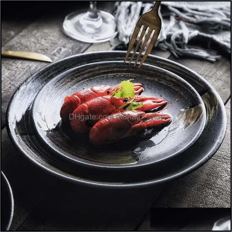 bowls dish plate household ceramic western steak creative tableware japanese fruit round shallow