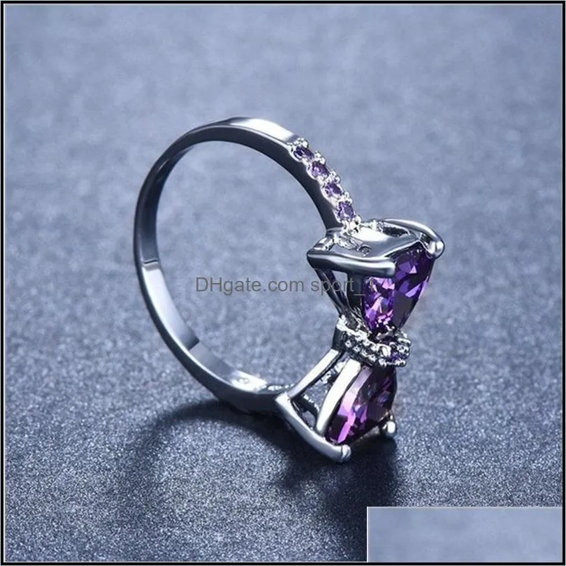 silver color purple bow ring for women cute cubic zirconia rings fashion jewelry gift c3