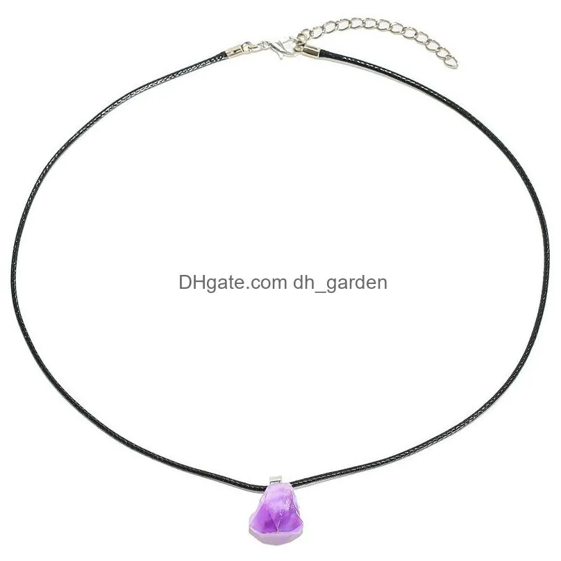 natural stone irregular amethyst crystal pendant necklace for women jewelry