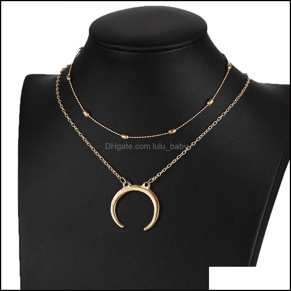  selling 2piece/set minimalist choker necklace women jewelry long goth statement multilayer necklaces hip hop jewelry with moon