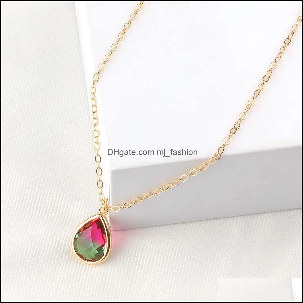 water drop crystal pendant necklace for women druzy quartz glass multicolor chain necklaces