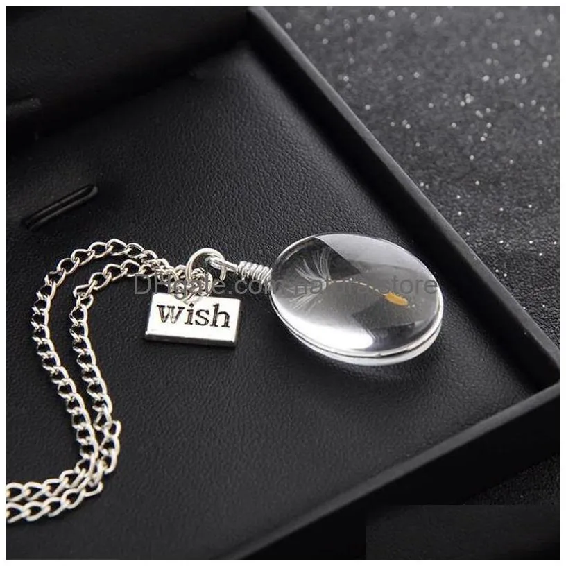 necklaces wish pendant necklace for girs real dandelion crystal round pendants silver chain necklaces for women jewelry wholesale