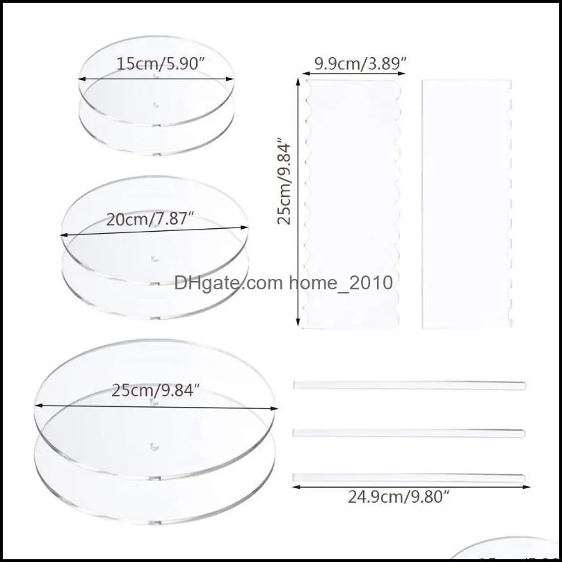 baking pastry tools 11pcs acrylic round/square cake disk set circle base boards with center hole pillar comb scrapers dowel rod kitchen