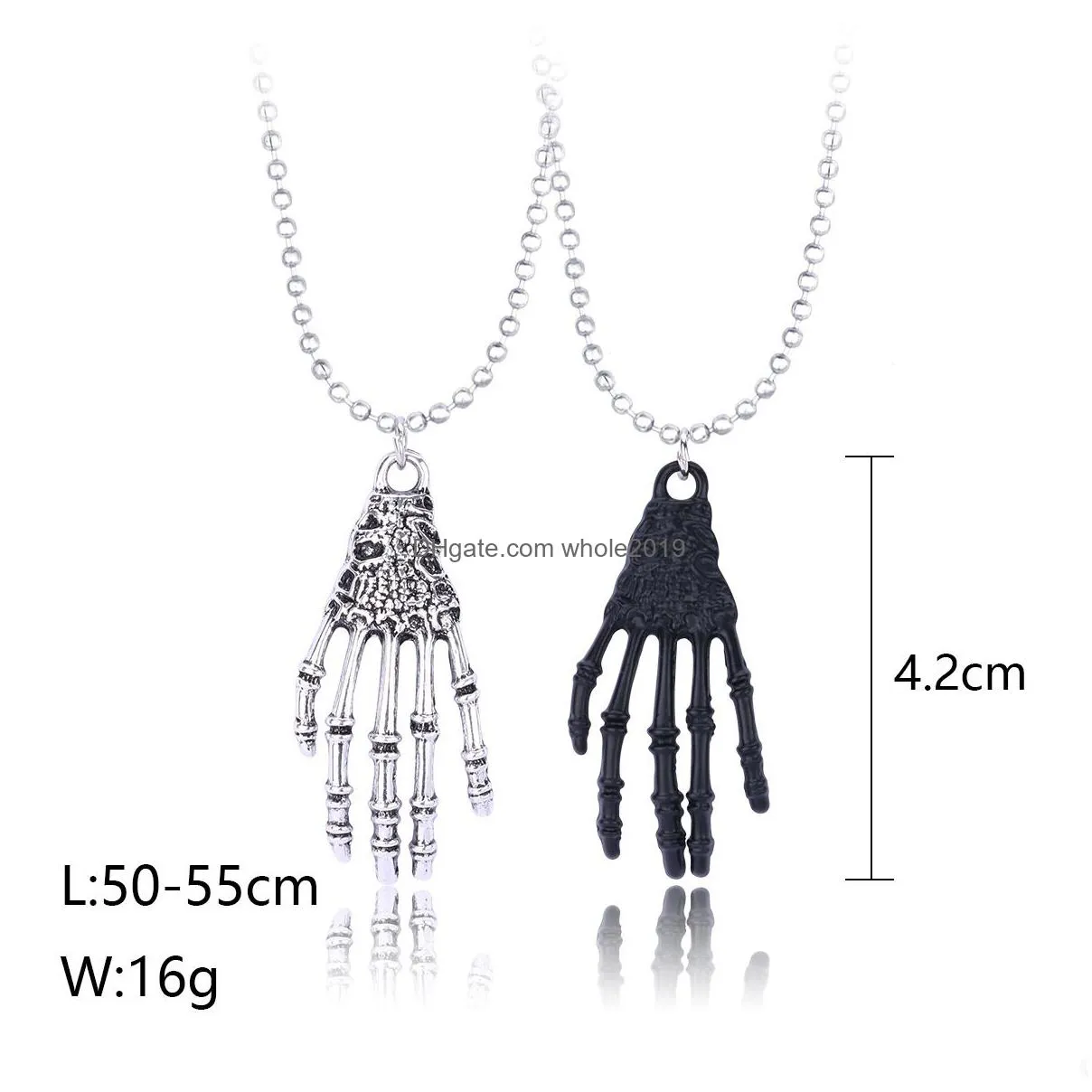 halloween silver black skeleton hand pendant necklace for men women choker necklaces 2pcs/set